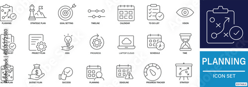 Planning Icon Set Strategy, Task, Schedule and Goal  business, management, finance, marketing, 