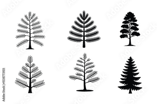 Set of pine tree silhouettes on white background vector illustration