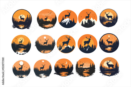 Deer of the forest,deer, animal, silhouette, reindeer, nature, mammal, vector, illustration, wild, stag, wildlife, antler, cartoon, winter, forest, antelope, horns, buck, hunting, horn, moose, animals