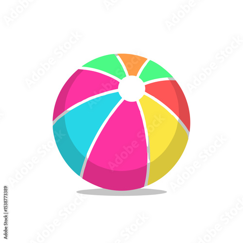 Multicolored beach ball with stripes in bright tones  