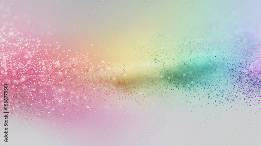 Fototapeta premium Rainbow glitter explosion on a light gray background suitable for festive designs, celebratory invitations, vibrant party decorations, and sparkly backgrounds.