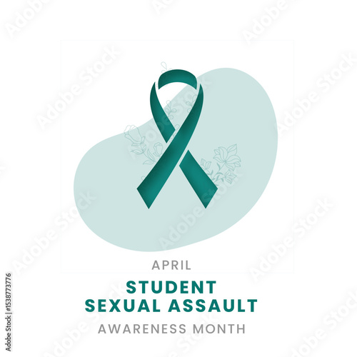 Teal ribbon with white background awareness graphic for International Sexual assault student Awareness Month.