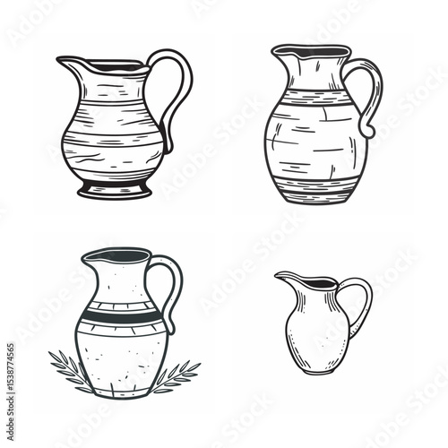 line art of large clay pitcher onthe white background