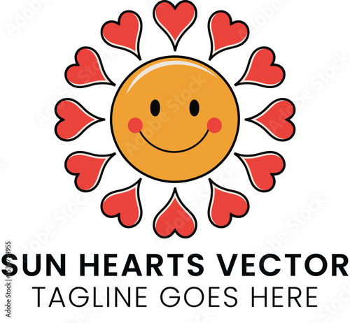 Happy Sun with Red Hearts Vector Illustration Design Graphic love cute warm care icon logo flat cute