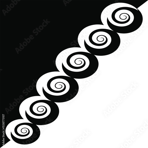 Abstract Black and White Swirling Spiral Design Seven Spirals Corner Graphic Monochrome Pattern Background Image