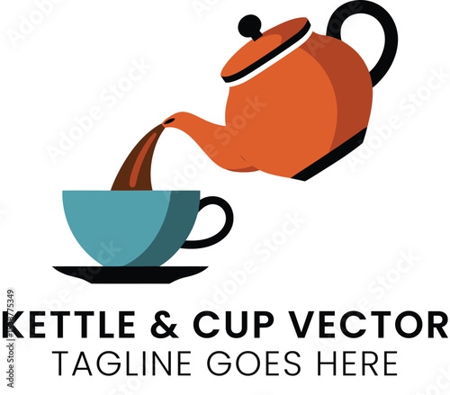 Pouring Tea Kettle Cup Vector Illustration Graphic Design hot art blue cafe food icon logo flat     