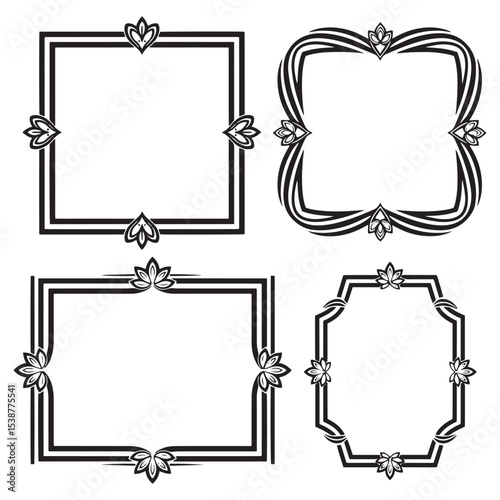 Bold Silhouette Decorative Floral Frames Set Collection
