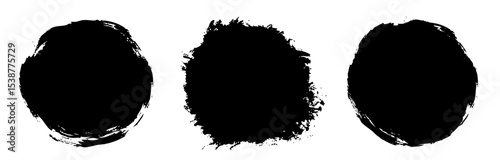 Black chinese ink blot dirt splatter dry brush stroke silhouette. Grunge box frame set, dripping drops, torn paper, graffiti elements isolated.