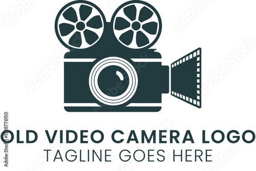 Vintage Movie Camera Icon Retro Film Reel Design Graphic old logo dark grey flat video media image  