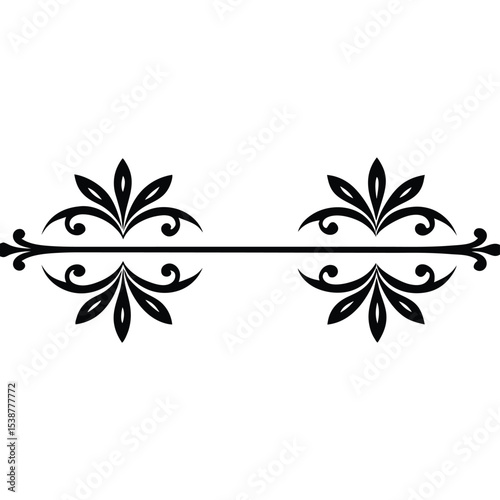 Black and White Floral Design Element Symmetrical Flourish Divider Line Ornament Decorative Vintage Style Graphic 1