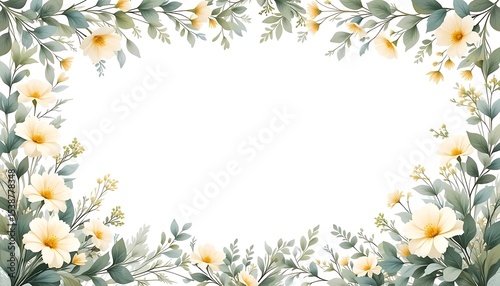 Vintage floral border with soft pastel roses, peonies, and leaves on white background. Perfect for wedding invitations, greeting cards, and elegant designs with space for text in the center.