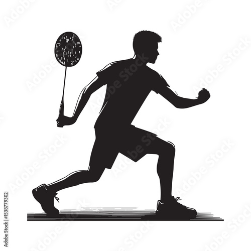 silhouette of people playing badminton, editable vector image