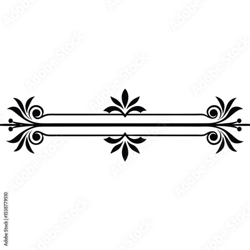 Two Black Decorative Divider Lines with Symmetrical Floral Ornaments Elegant Black and White Page Decoration Set of Two Horizontal Lines with Ornate