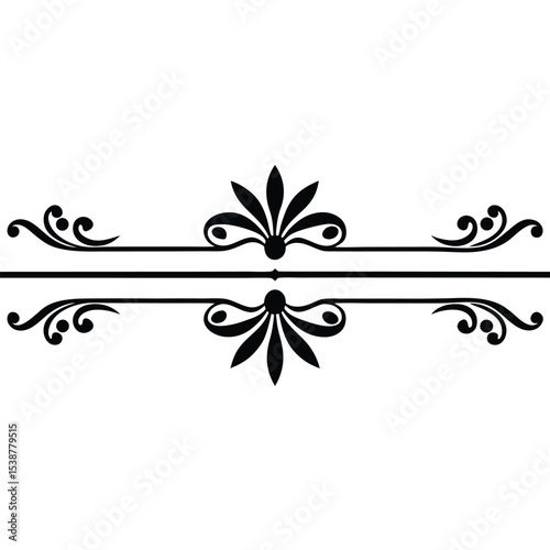 Two Black Decorative Divider Lines with Symmetrical Floral Ornaments Set of Two Elegant Black and White Graphic Design Elements for Text Separation