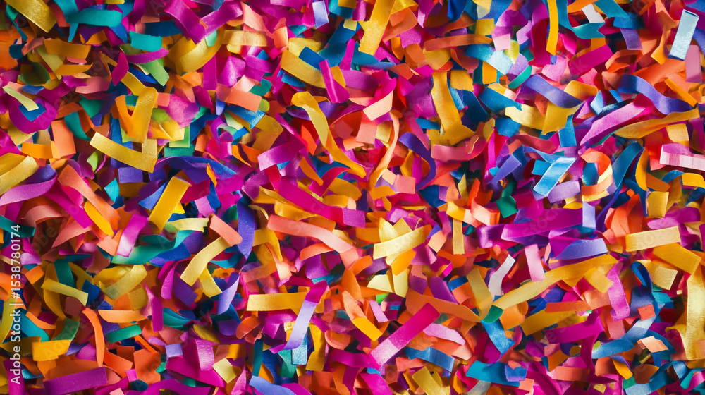 Fototapeta premium Vibrant multicolor confetti and ribbons scattered on a transparent background, perfect for a festive event or party celebration