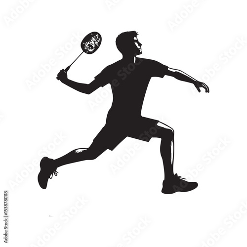 silhouette of people playing badminton, editable vector image