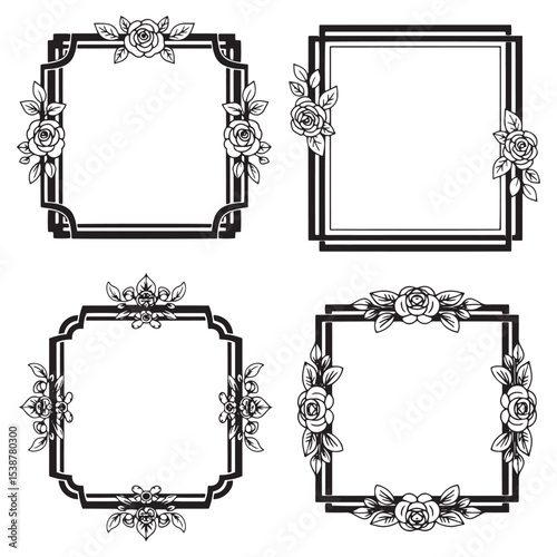 Fine Line Decorative Floral Frames Set Collection
