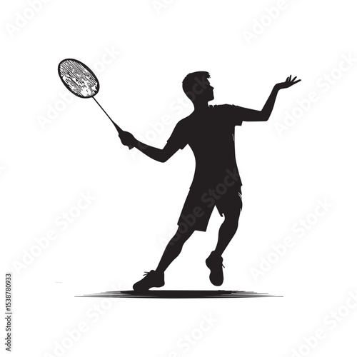 silhouette of people playing badminton, editable vector image