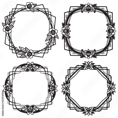 Swirl Decorative Floral Frames Set Collection
