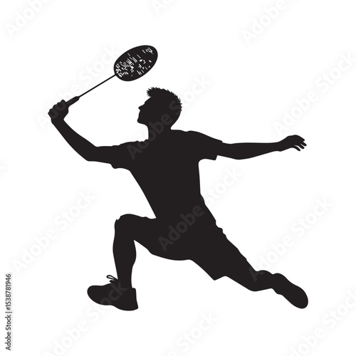 silhouette of people playing badminton, editable vector image