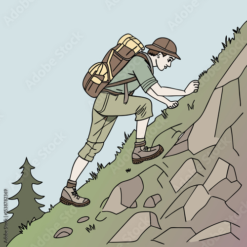 A scout climbing on a rocky