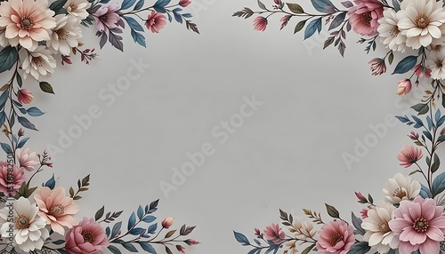 Vintage floral border with soft pastel roses, peonies, and leaves on white background. Perfect for wedding invitations, greeting cards, and elegant designs with space for text in the center.