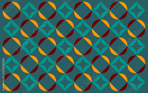 A vibrant ethnic style batik pattern with floral shapes in orange, red, and teal. A striking Indonesian-inspired background rich in color rhythm. Floral background design 