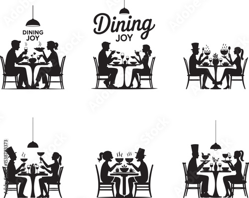 Romantic couples enjoying delicious dining experiences. eps-10