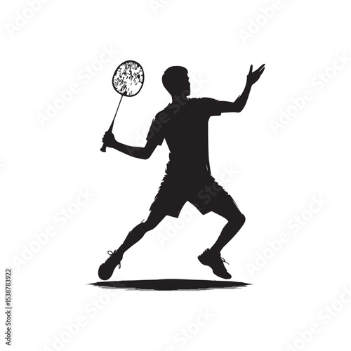 silhouette of people playing badminton, editable vector image