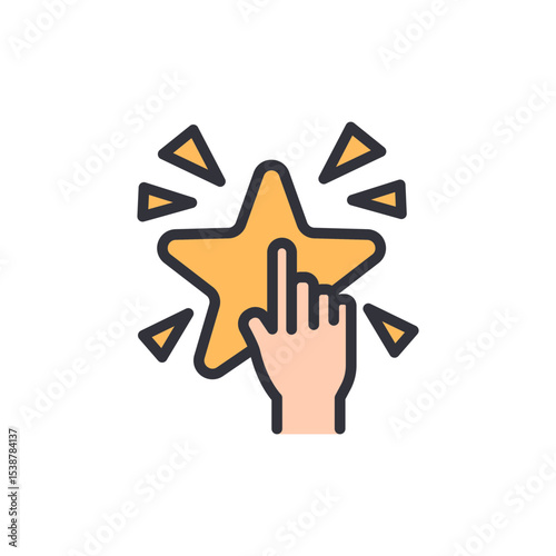 Hand Touches A Glowing Star Icon Symbolizes Achievement And Recognition
