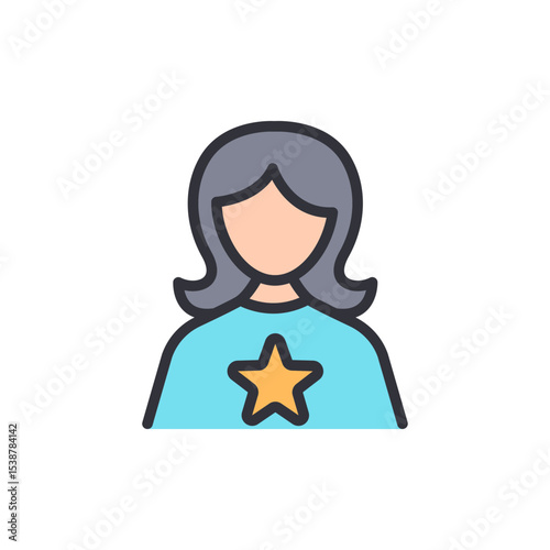 Stylish Woman With Star Symbol And Gray Bob Cut On Transparent Background