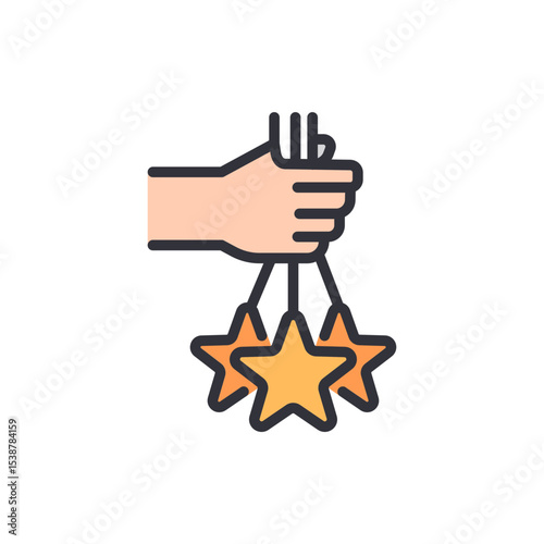 Hand Holding Three Golden Stars With Transparent Background Illustration