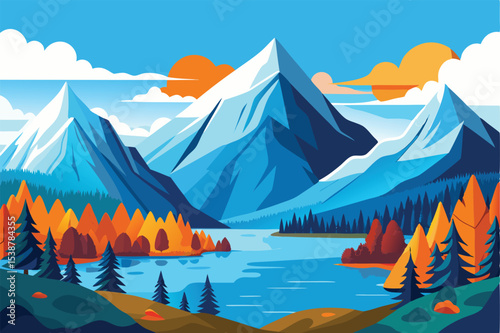 Autumnal mountain lake landscape with vivid colors