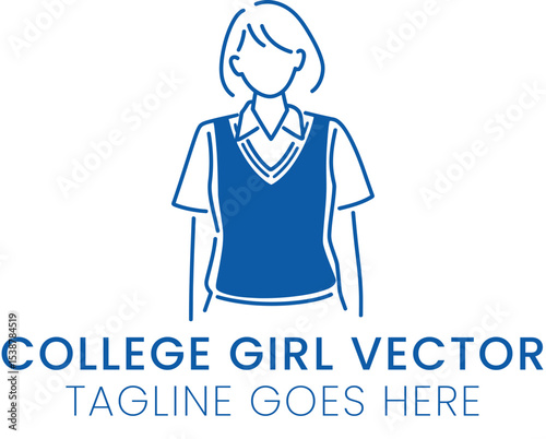 Simple College Girl Vector Illustration Design Modern Blue Uniform Student Avatar icon young woman  