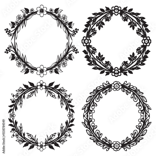 Minimalist Black and White Decorative Floral Frames Set Collection
