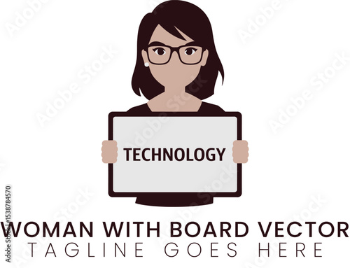Woman Holding Technology Board Vector Illustration Design girl data flat icon style clean modern    