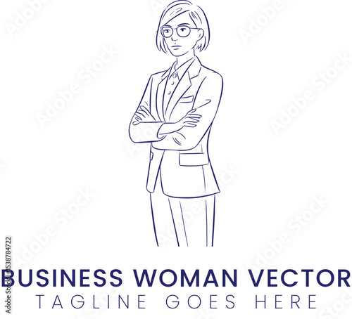 Confident Businesswoman Vector Illustration Modern Style Professional Elegant Woman in Suit blue    