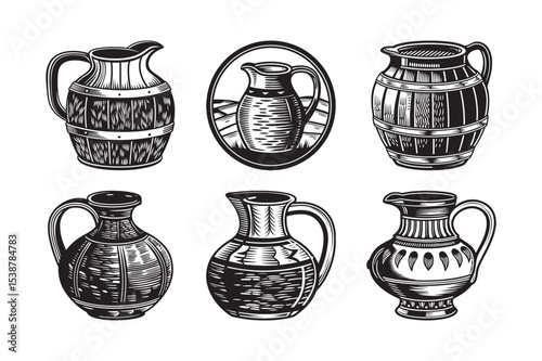 silhouette of clay items bundle on the white background