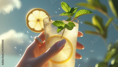 Refreshing lemonade drink summer sun hand