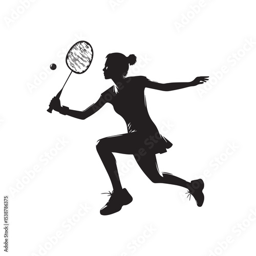 silhouette of people playing badminton, editable vector image