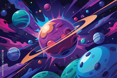 Vibrant cosmic scene with planets and nebulae