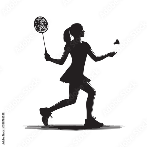 silhouette of people playing badminton, editable vector image
