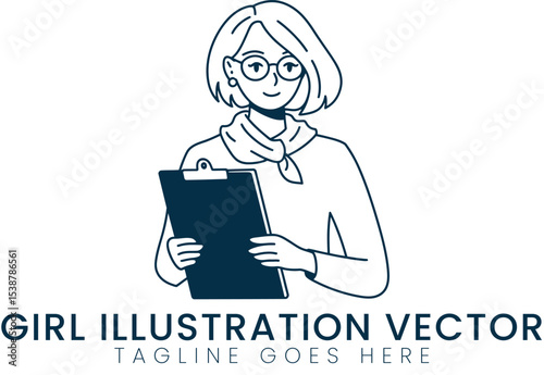 Stylish Girl Vector Illustration Holding Clipboard Professional Businesswoman Design art flat icon  