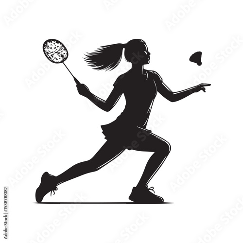 silhouette of people playing badminton, editable vector image