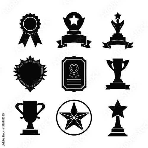 Stylish collection of achievement and merit award icons Silhouette Vector illustration