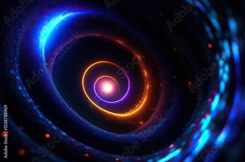Surreal Celestial Vortex with Fiery Explosions, Shining Comets and Cosmic Depth