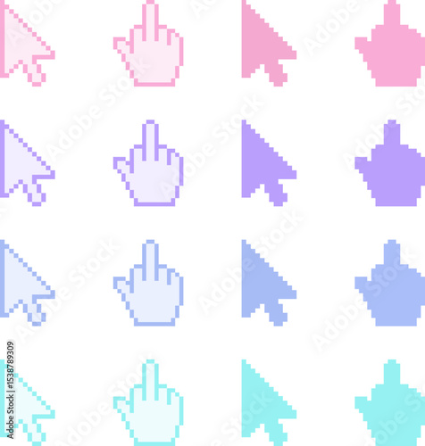 4 pastel colors mouse hand cursor pointers pixel art vector svg icons set finger ver.