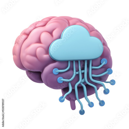 3D of  Stylized brain with cloud like connections symbolizing technology and innovation