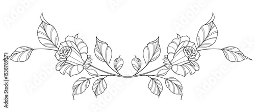 flower and leaves drawing. Vector hand drawn engraved floral card. Botanical, branch and flower Black ink sketch. Great for tattoo, invitations, greeting cards, decor