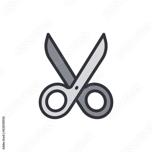 Grey Scissors With Open Blades For Cutting Isolated On Transparent Space